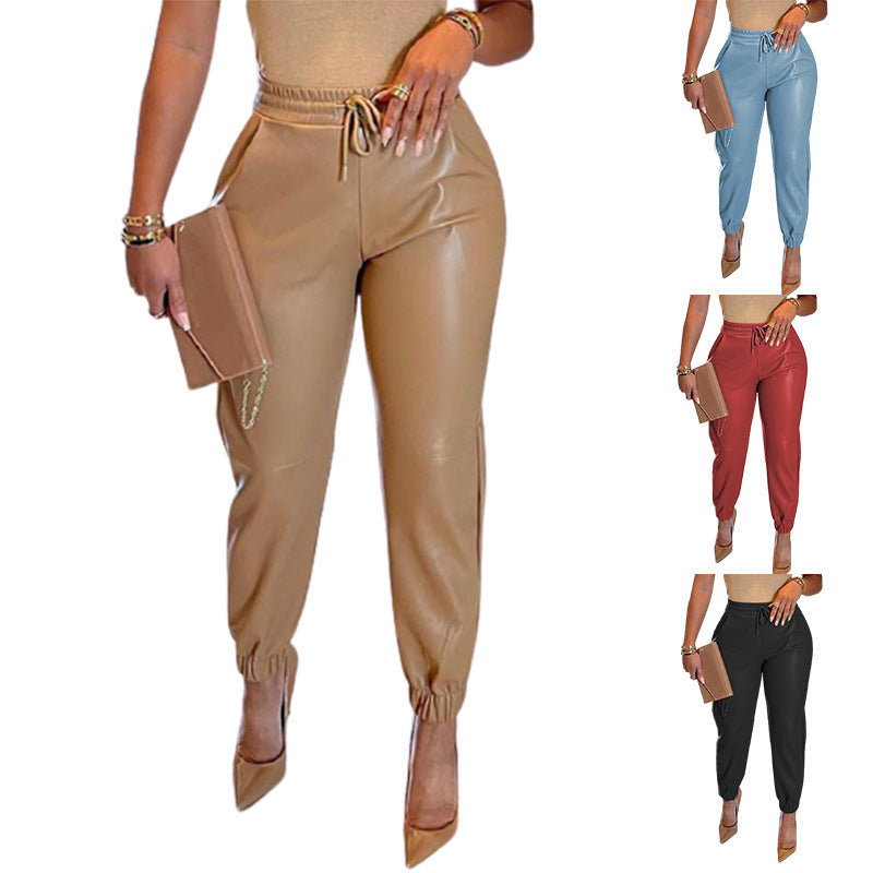 Damen Elegante und bequeme Lederlook-Jogginghose Stalluxe