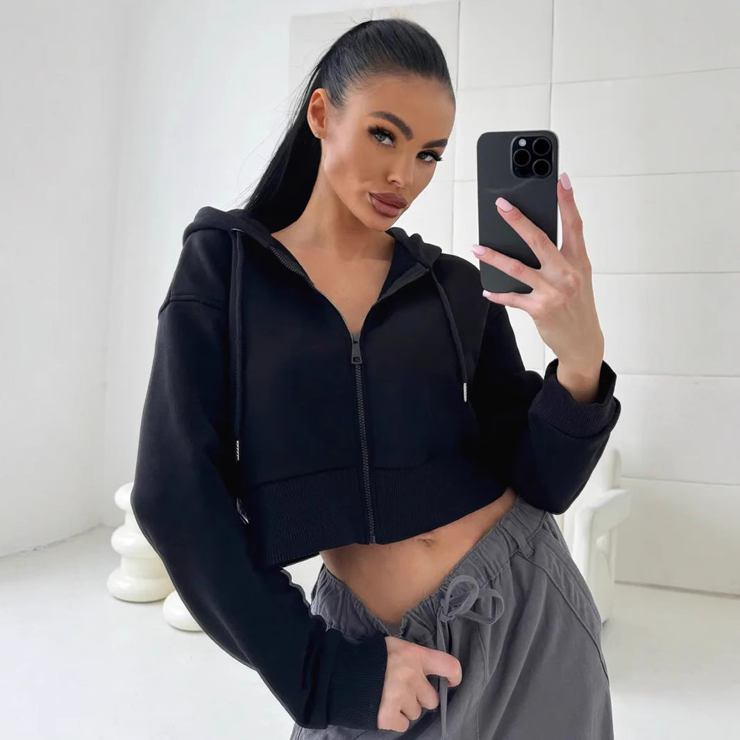 Damen cropped Kapuzenpullover mit bequemen elastischen Bündchen und praktischen Taschen Stalluxe