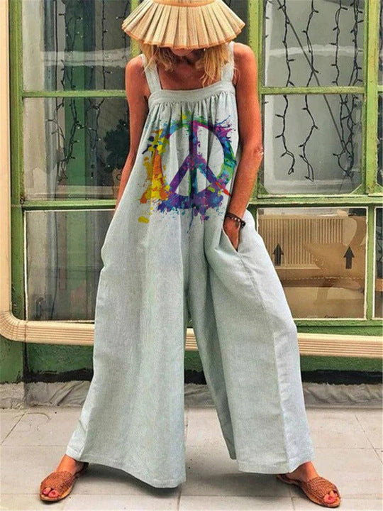 Women's Artistic Print Wide-Leg Jumpsuit Stalluxe