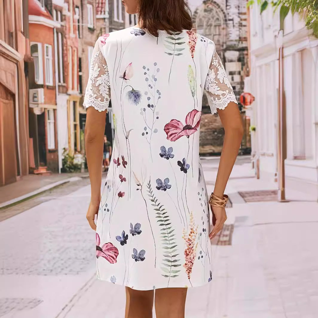 Damen Freizeitkleid mit floralen Mustern und transparenter Spitze Stalluxe