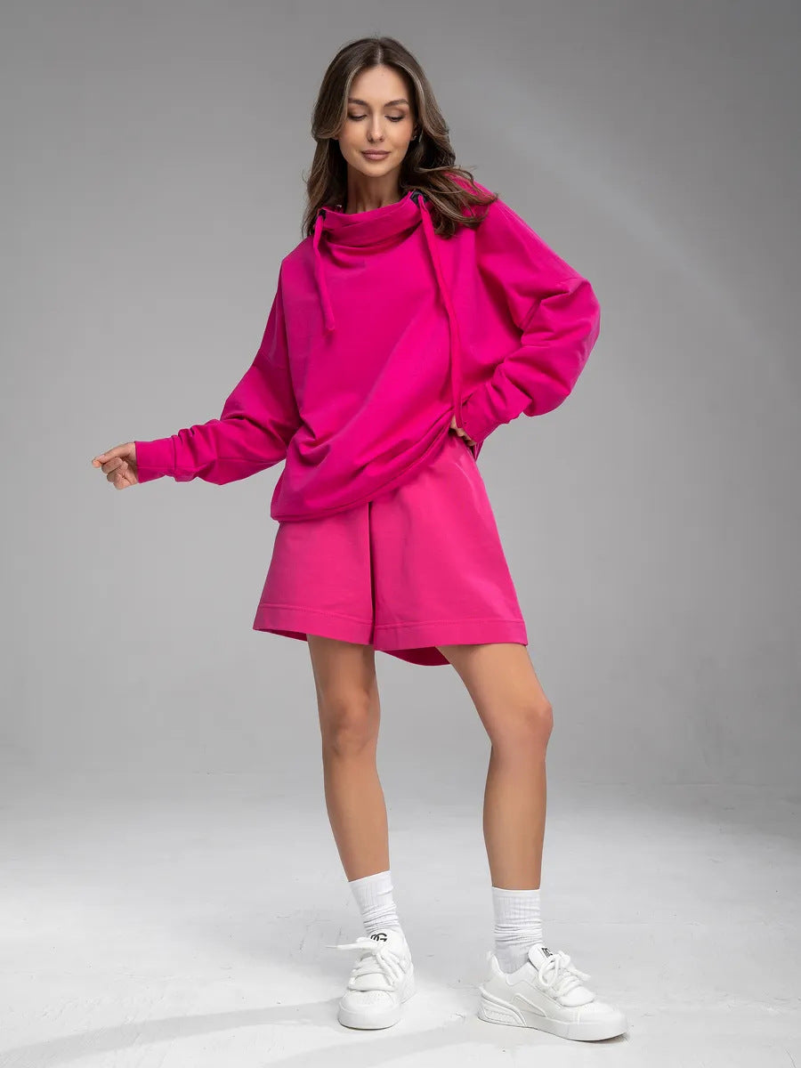 Damen lässiger Hoodie mit oversized Schnitt und passenden Shorts Stalluxe
