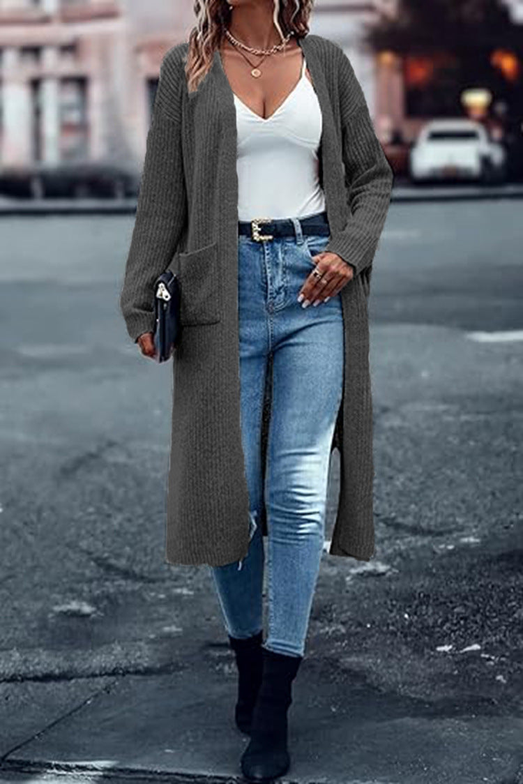 Damen Langer Strickcardigan mit tiefen Taschen und offenem Schnitt Stalluxe
