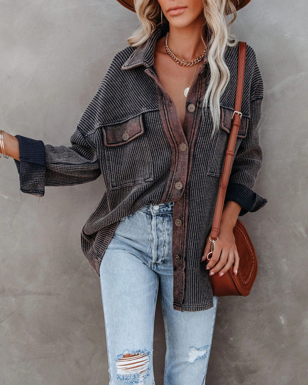 Damen Oversized Hemdjacke Stalluxe
