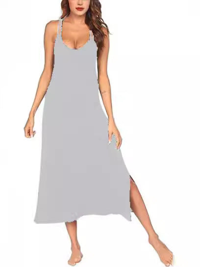 Damen Luftiges Maxikleid mit schmalen Spaghetti-Trägern und Seitenschlitzen Stalluxe