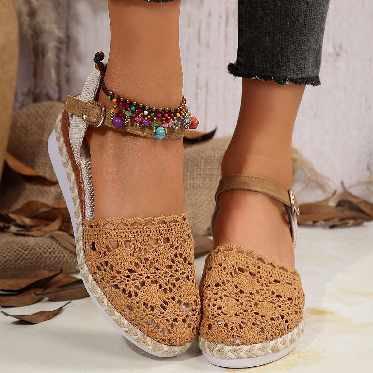 Damen Häkel-Ankelriemen-Espadrilles Stalluxe