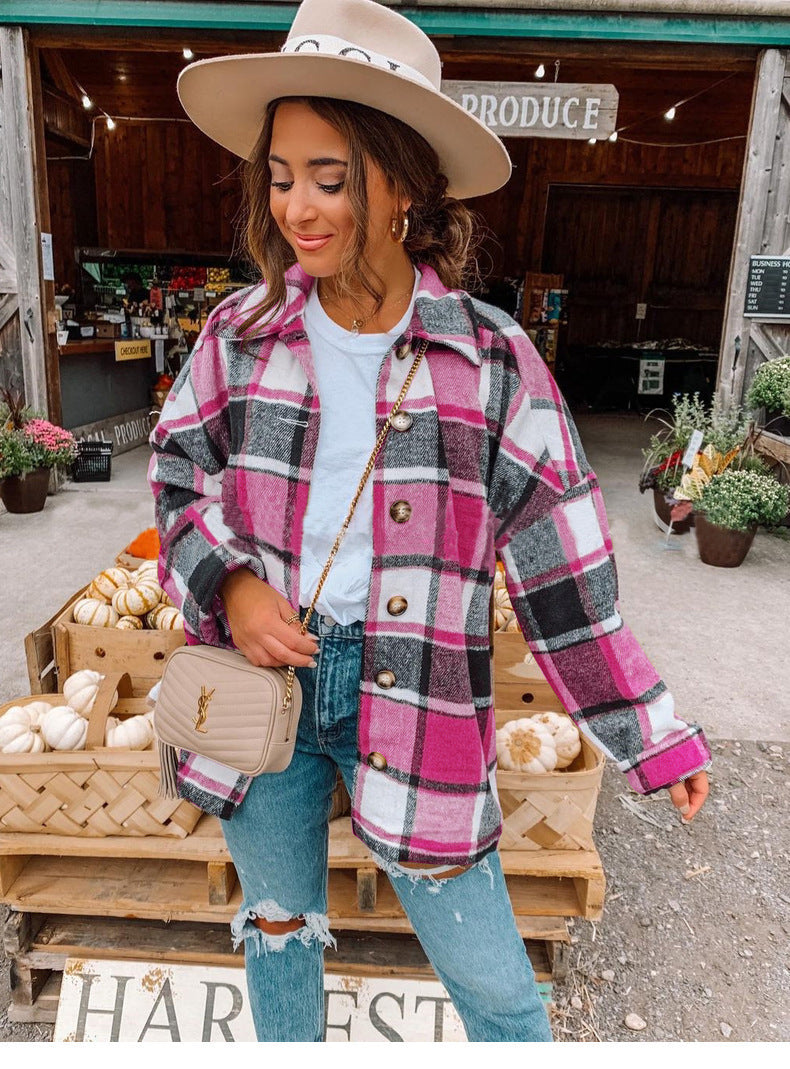 Damen Karo-Casualjacke mit Knöpfen und bequemer Passform Stalluxe