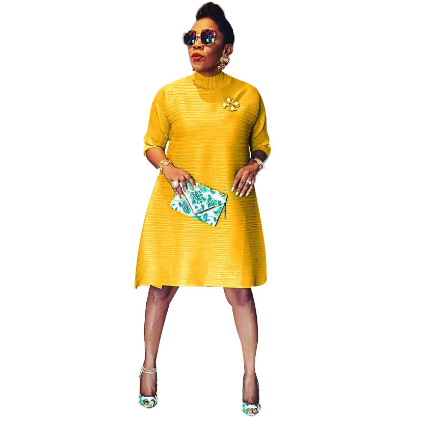 Damen Freizeitkleid im lässigen Schnitt mit hohen Kragen und gemusterter Tasche Stalluxe