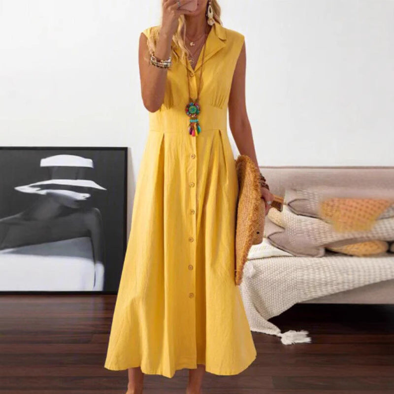 Damen Sommerliches Maxi-Kleid mit Knopfleiste und ärmellosem Design Stalluxe