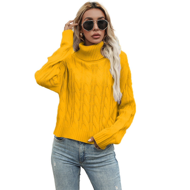 Damen Grobstrickpullover mit hohem Rollkragen und markantem Zopfmuster Stalluxe