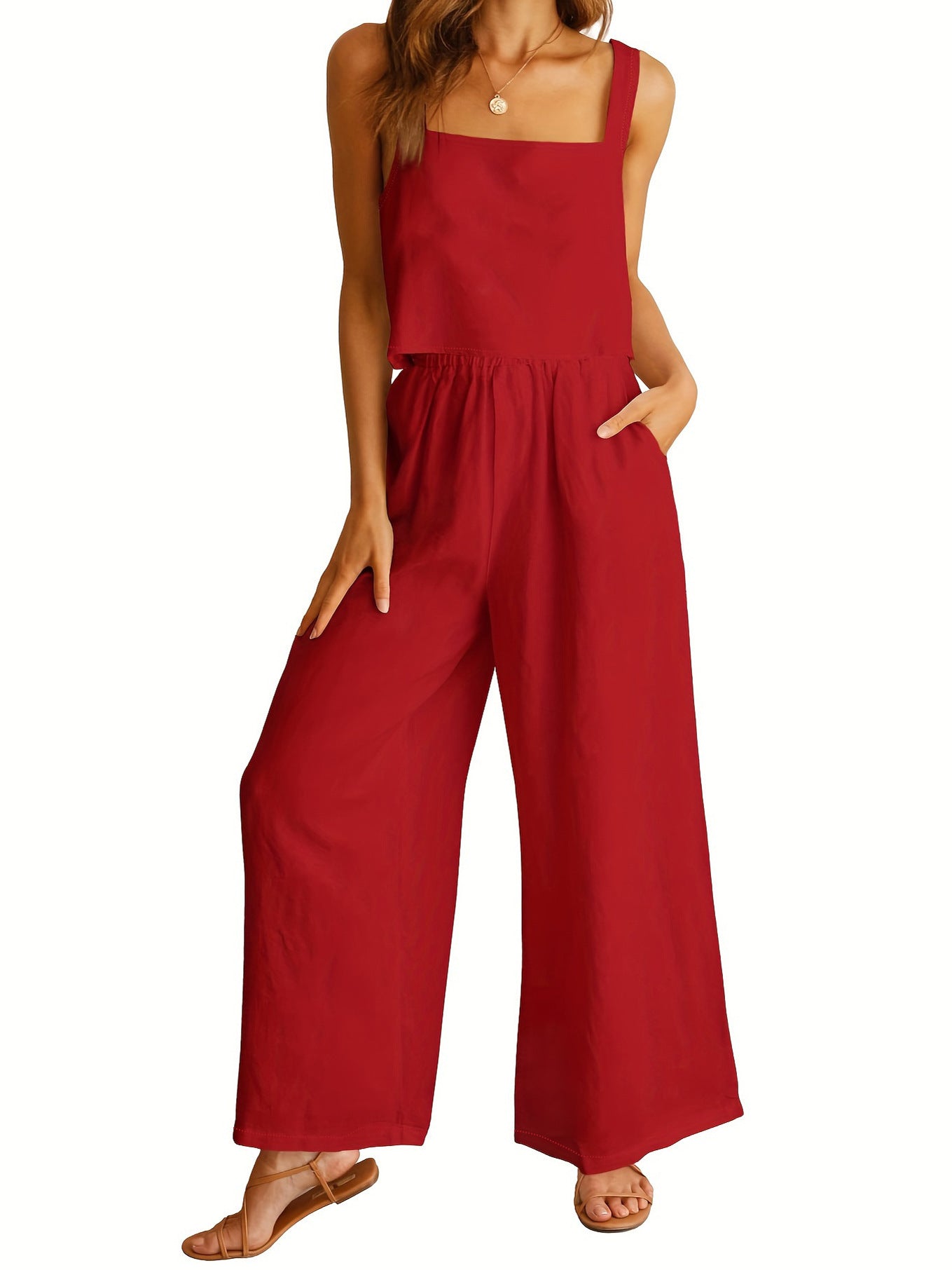Damen Lässiger Jumpsuit mit weiten Beinen und praktischen Taschen Stalluxe