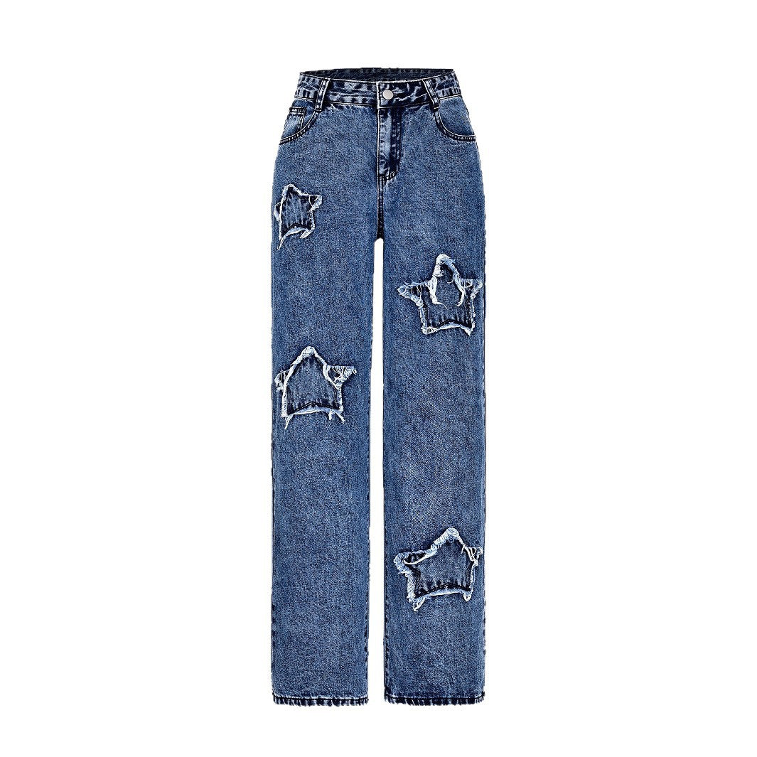Damen Destroyed Jeans mit Sternenmotiv Stalluxe