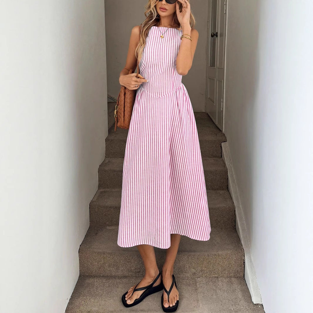 Damen Midi-Kleid mit schmalen Streifen und taillierter Silhouette Stalluxe