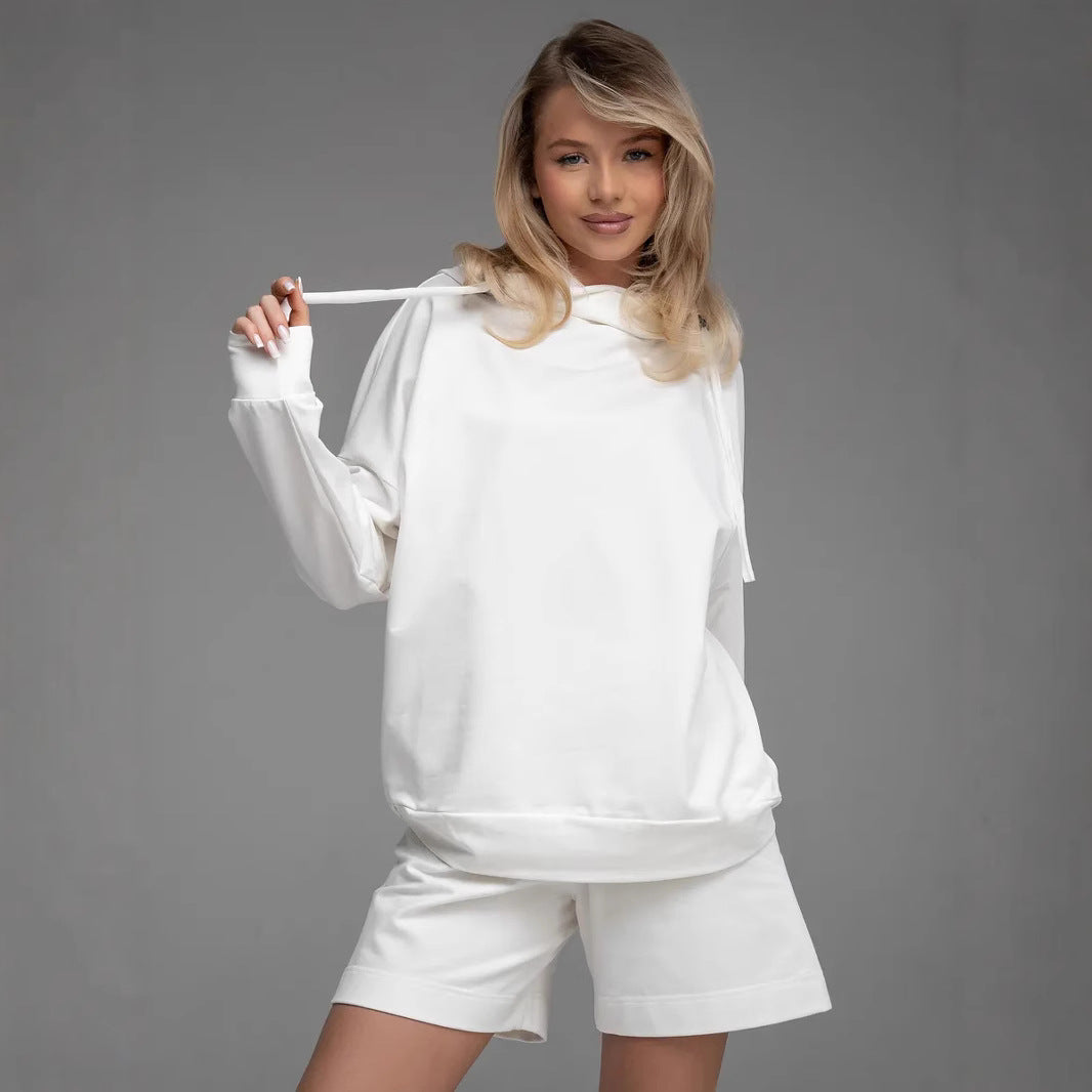 Damen lässiger Hoodie mit oversized Schnitt und passenden Shorts Stalluxe