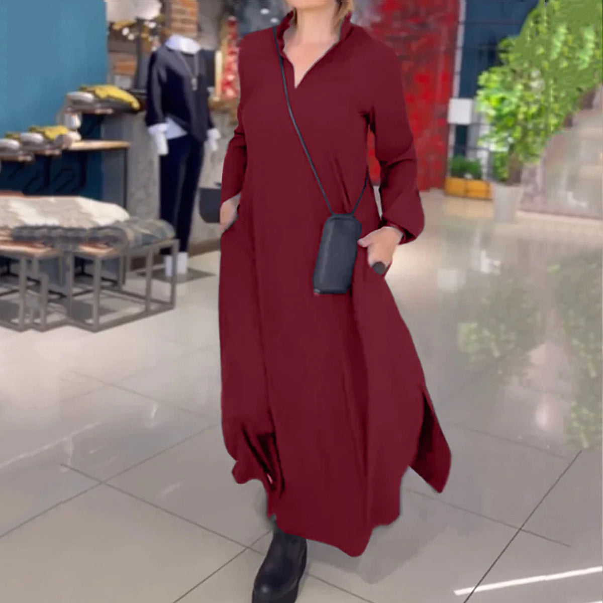 Damen Hemdblusenkleid mit praktischen Taschen und langen Ärmeln Stalluxe