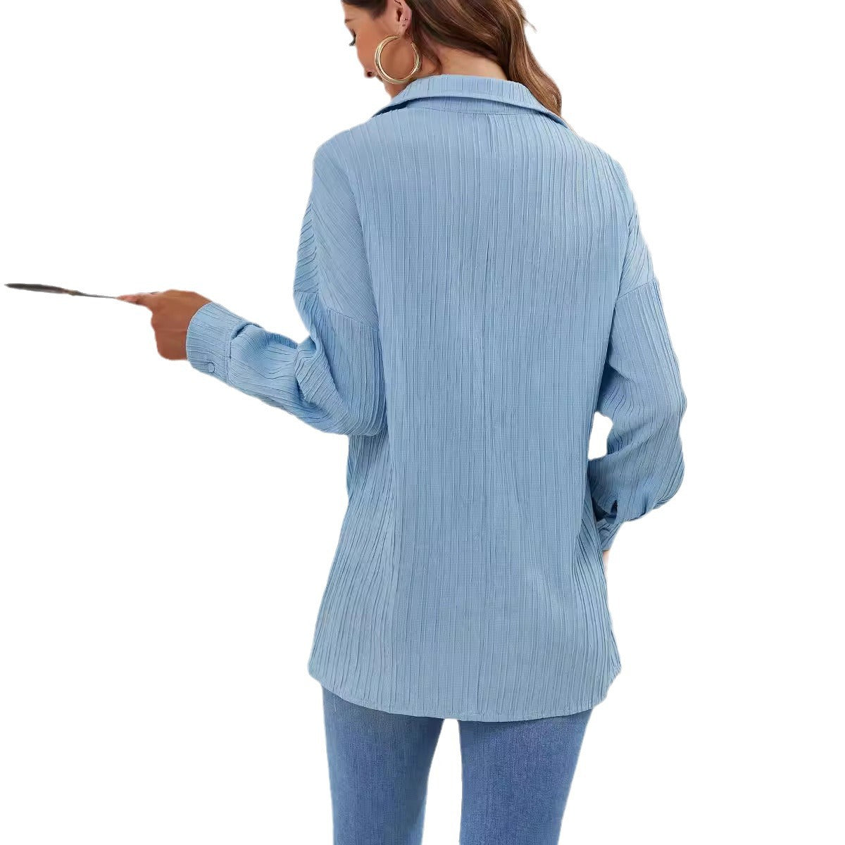 Damen lässige Hemdbluse mit Struktur und langen Ärmeln Stalluxe