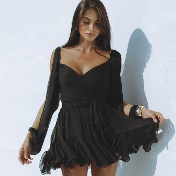 Damen Wickelkleid mit floralen Rüschendetails und sexy V-Ausschnitt Stalluxe