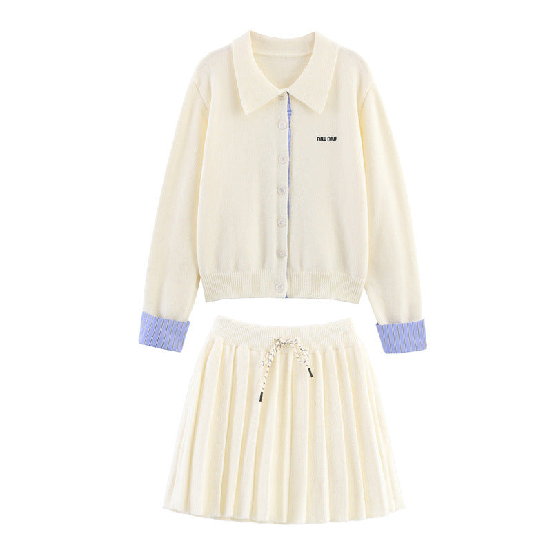 Damen Set aus Strickjacke und Rock mit eleganter Plissee-Optik Stalluxe
