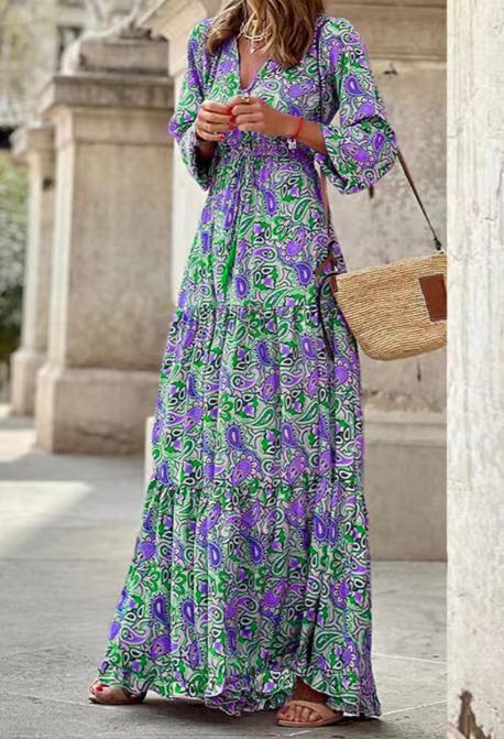 Damen Maxikleid mit floralen Mustern und modischem Taillengürtel Stalluxe