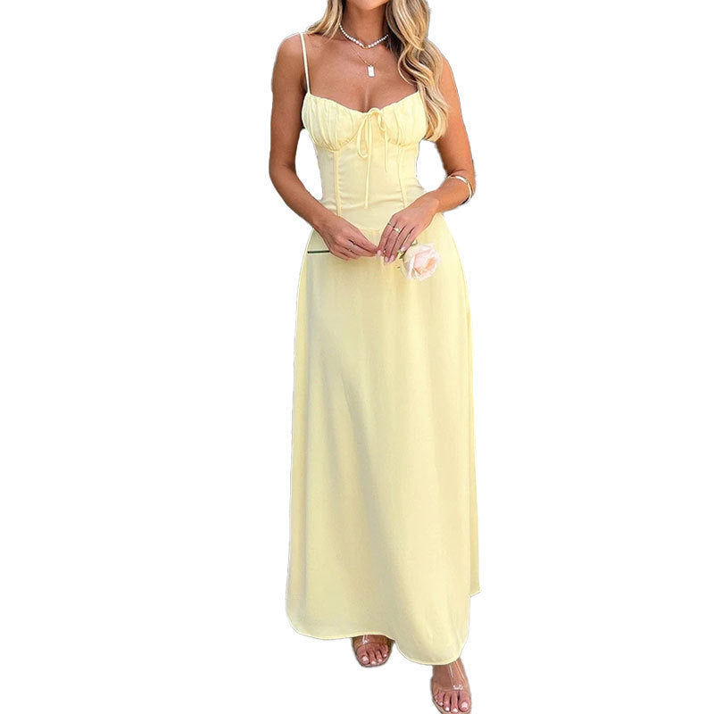 Damen Maxikleid mit verstellbaren Spaghettiträgern und charmantem Detail Stalluxe