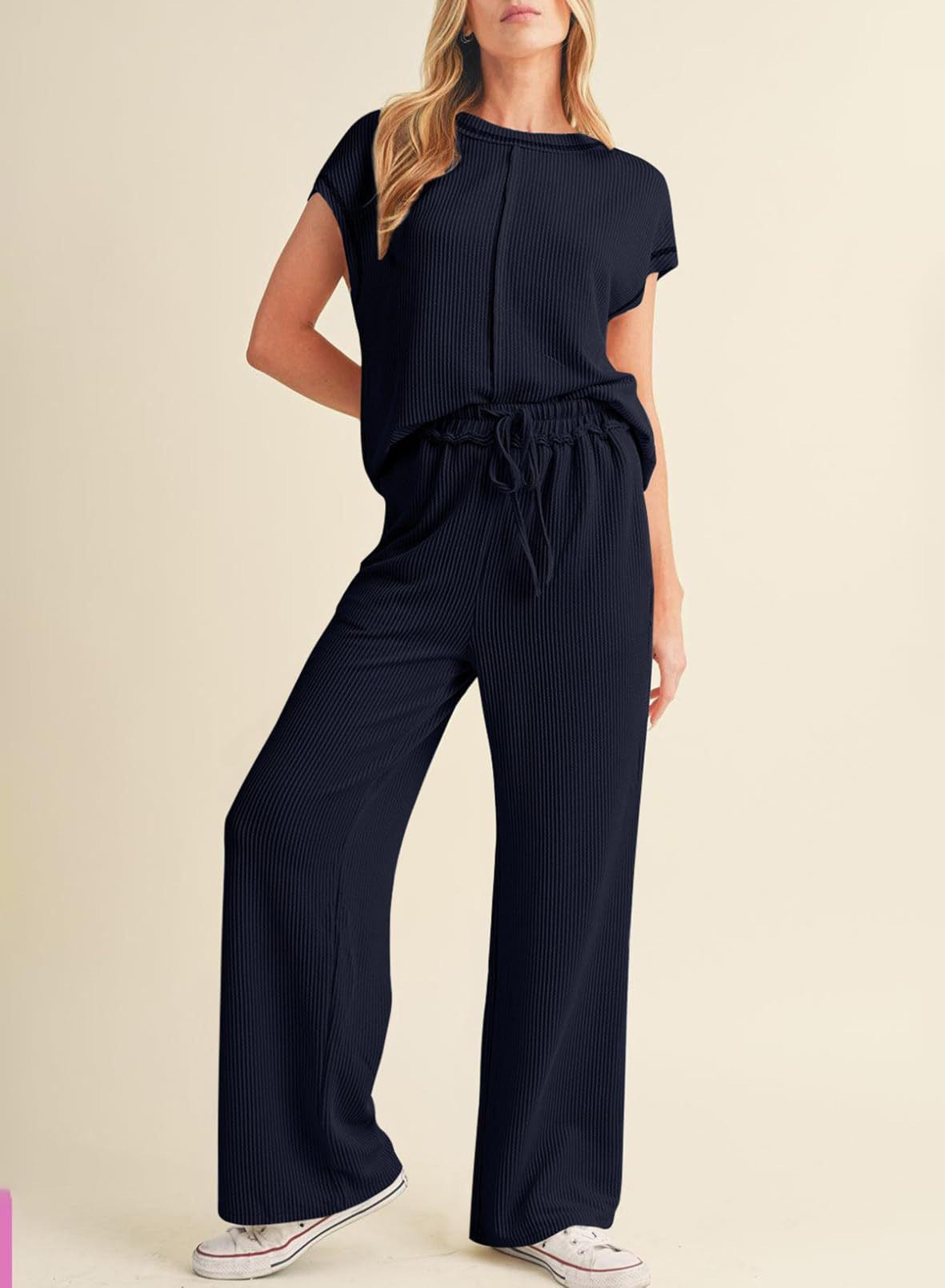Women's Relaxed Fit Ribbed Lounge Set Stalluxe