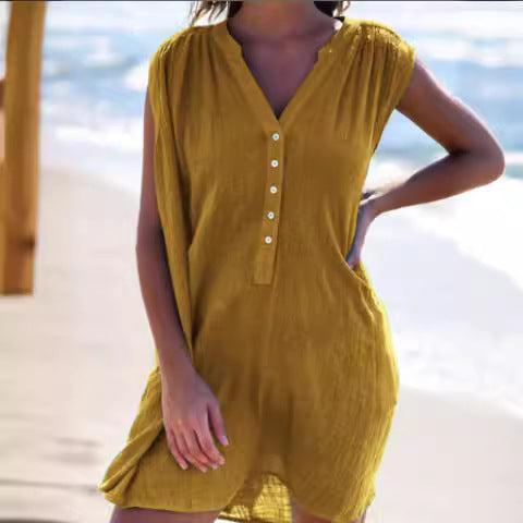 Damen lässiges Strandkleid mit Knopfdetails Stalluxe