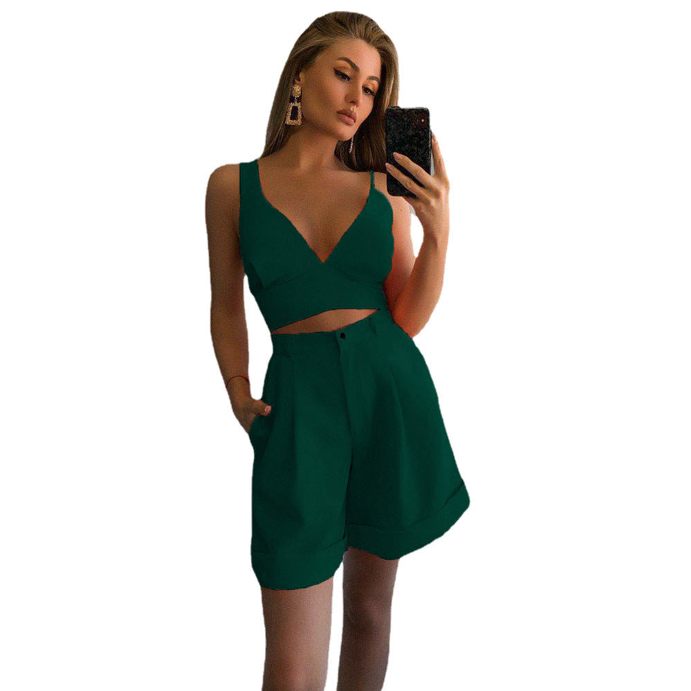 Damen modernes Crop-Top und weite Shorts Set Stalluxe