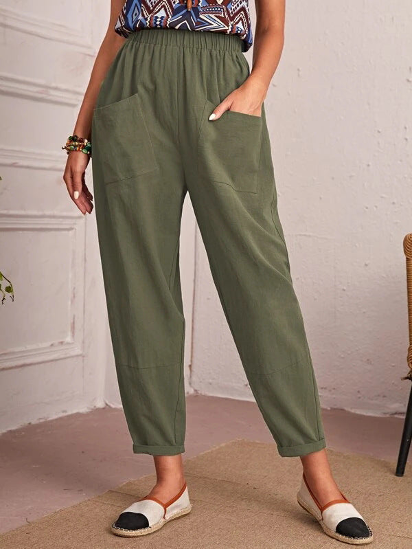 Damen Bequeme Sommerhose mit elastischem Bund und praktischen Taschen Stalluxe