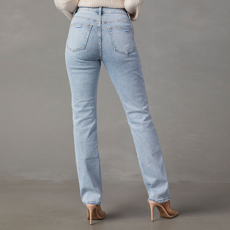 Damen High-Waist Jeans mit lässigem Schnitt und ausgefranstem Saum Stalluxe