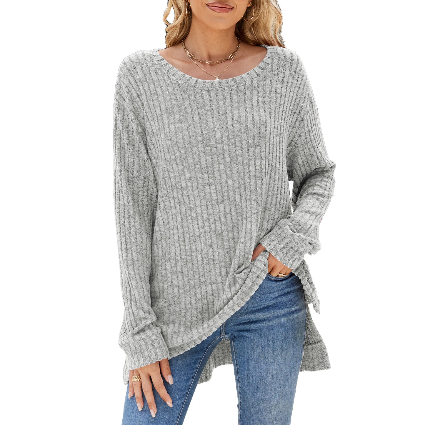 Damen lässiges Langarmshirt aus samtigem Rippstrick Stalluxe
