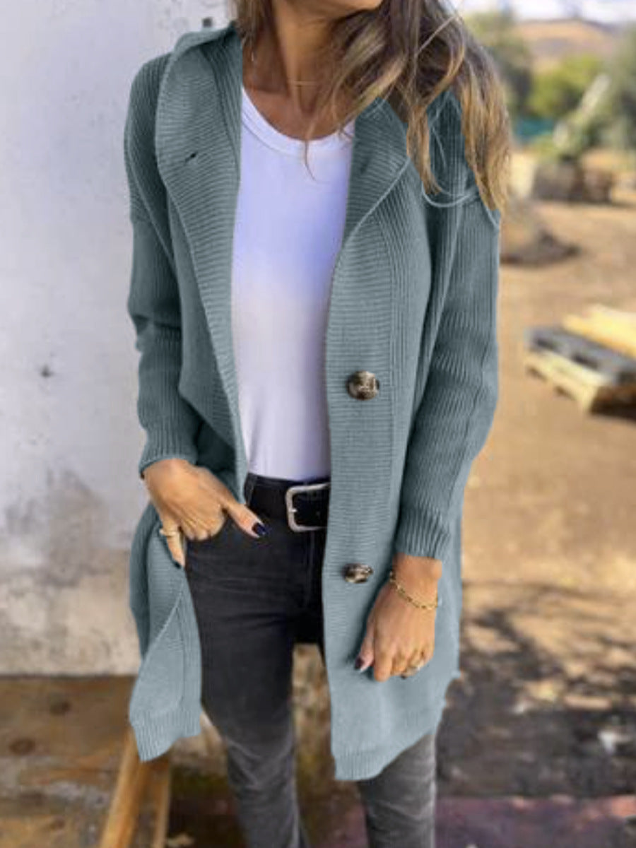 Damen Strickjacke mit Kapuze und Knöpfen Stalluxe