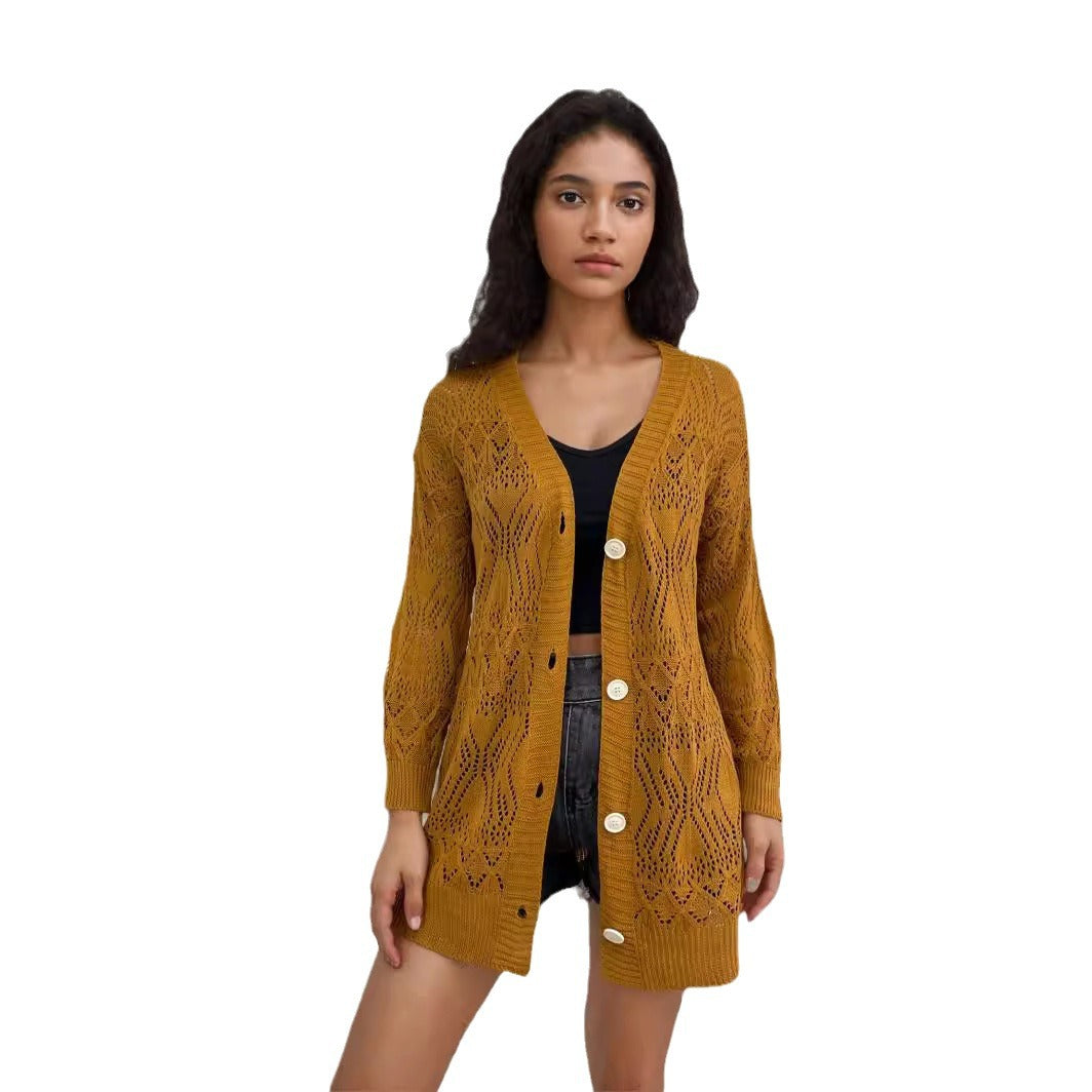Damen Luftige Strickjacke mit filigranem Häkelmuster und Knopfdetails Stalluxe