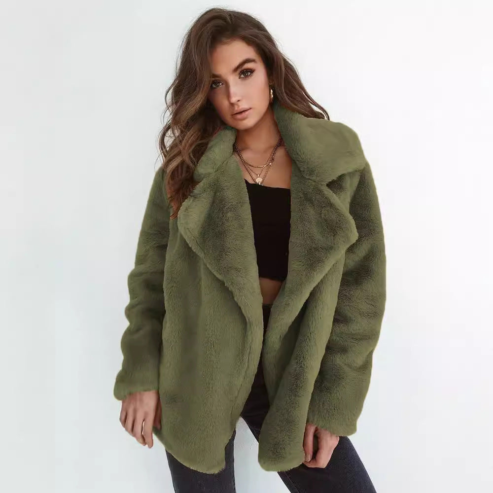 Damen Fleece-Mantel mit weitem Kragen und modischem Schnitt Stalluxe