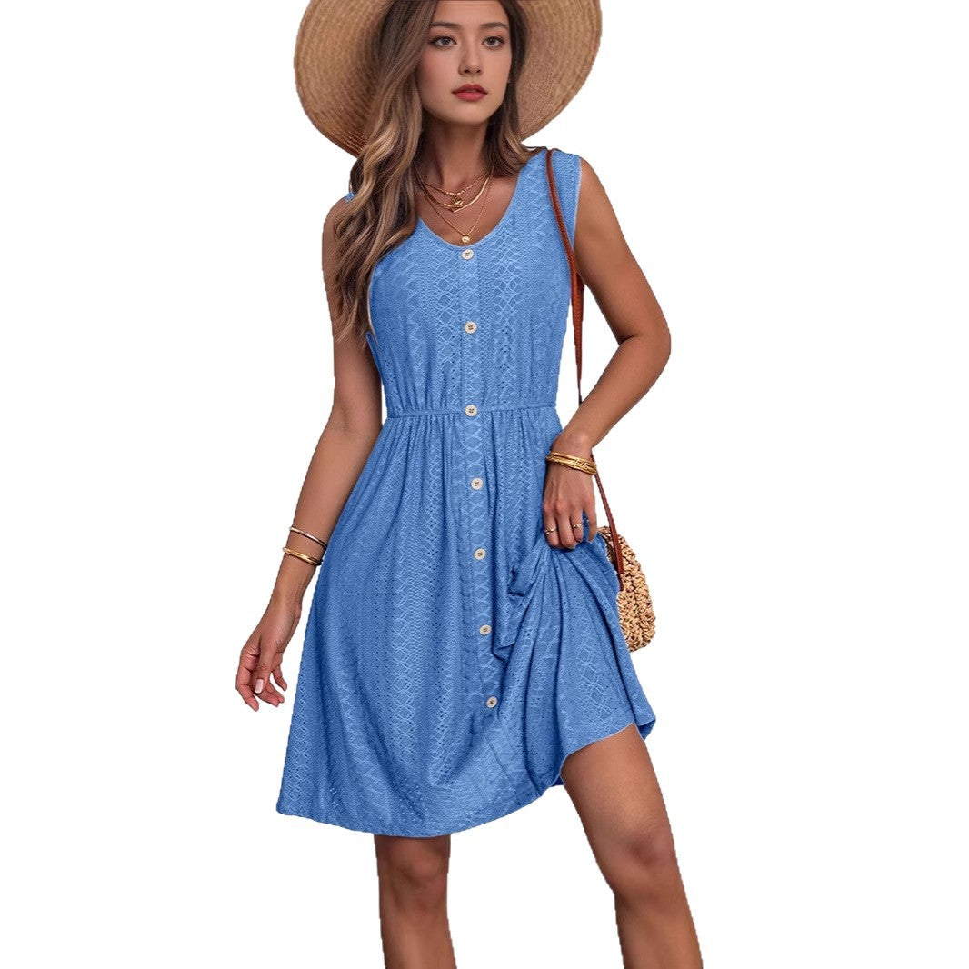 Damen Sommerliches Knopfkleid mit elastischem Taillenband und praktischen Taschen Stalluxe