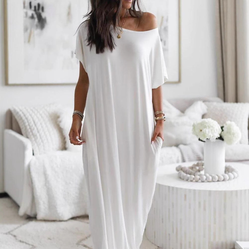 Damen oversized Maxikleid mit praktischen Seitentaschen und tiefem Ausschnitt Stalluxe