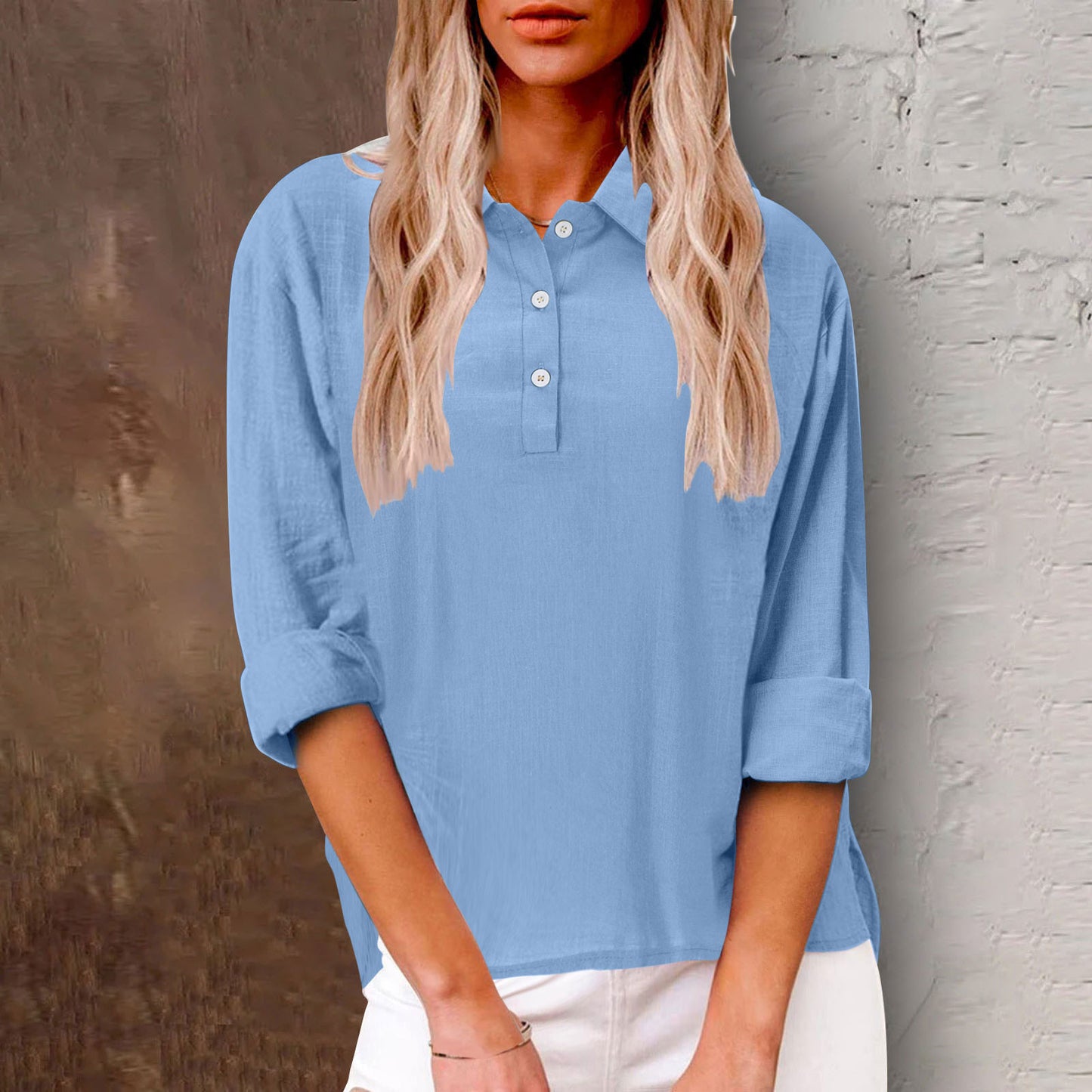 Damen Freizeitbluse mit Knopfleiste und 3/4-Ärmeln Stalluxe
