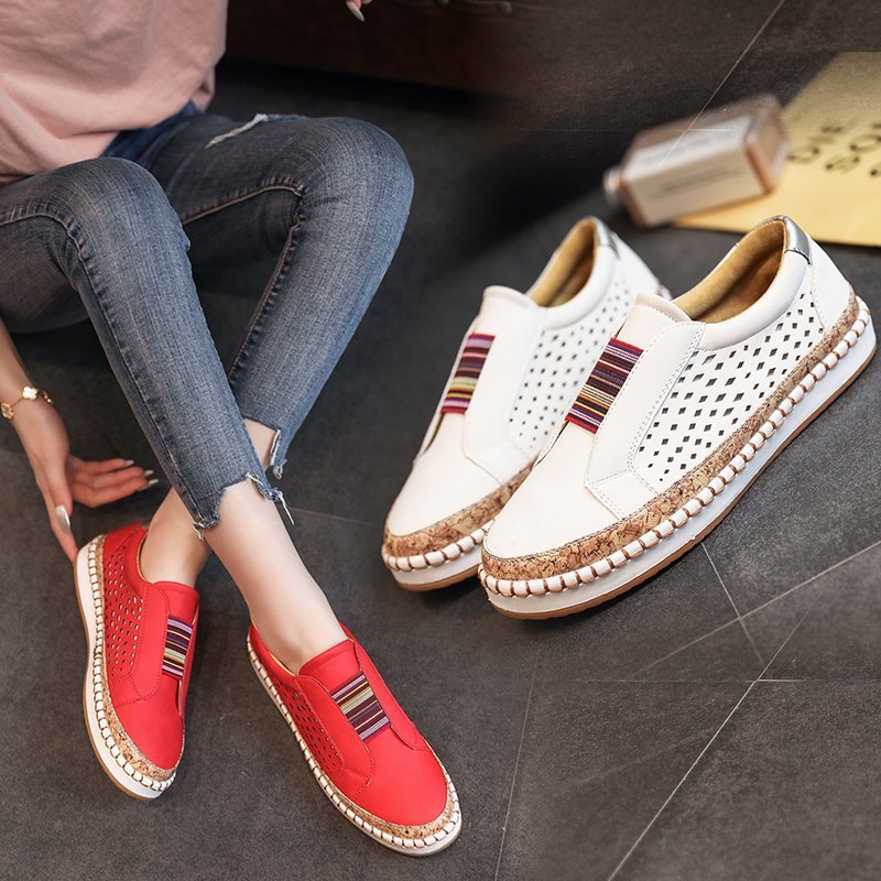Damen Atmungsaktive Slip-On Sneakers mit elastischem Riemen und modischem Korkdesign Stalluxe