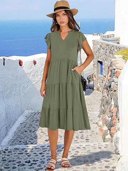 Damen Freizeitkleid mit Rüschendetails und Taschen Stalluxe