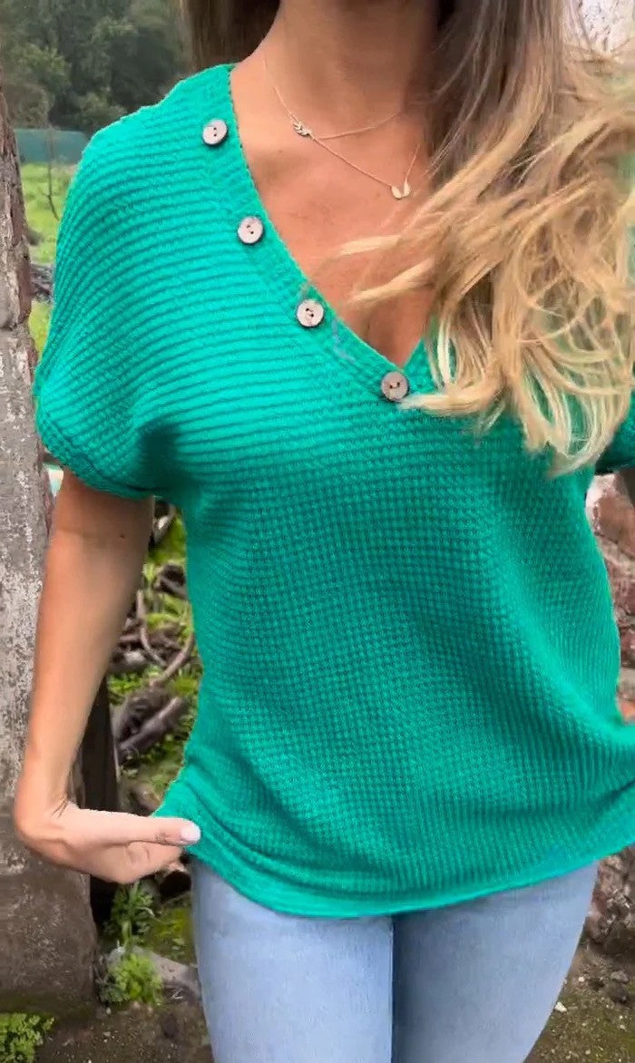 Damen lässiger V-Ausschnitt Pullover mit Knöpfen Stalluxe