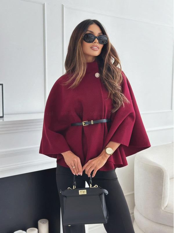 Damen elegante Poncho-Bluse mit Gürtel und modischem Revers Stalluxe