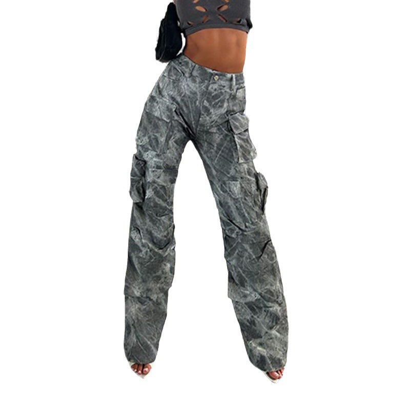 Damen Cargo-Hose mit weiten Beinen und verspieltem Muster Stalluxe