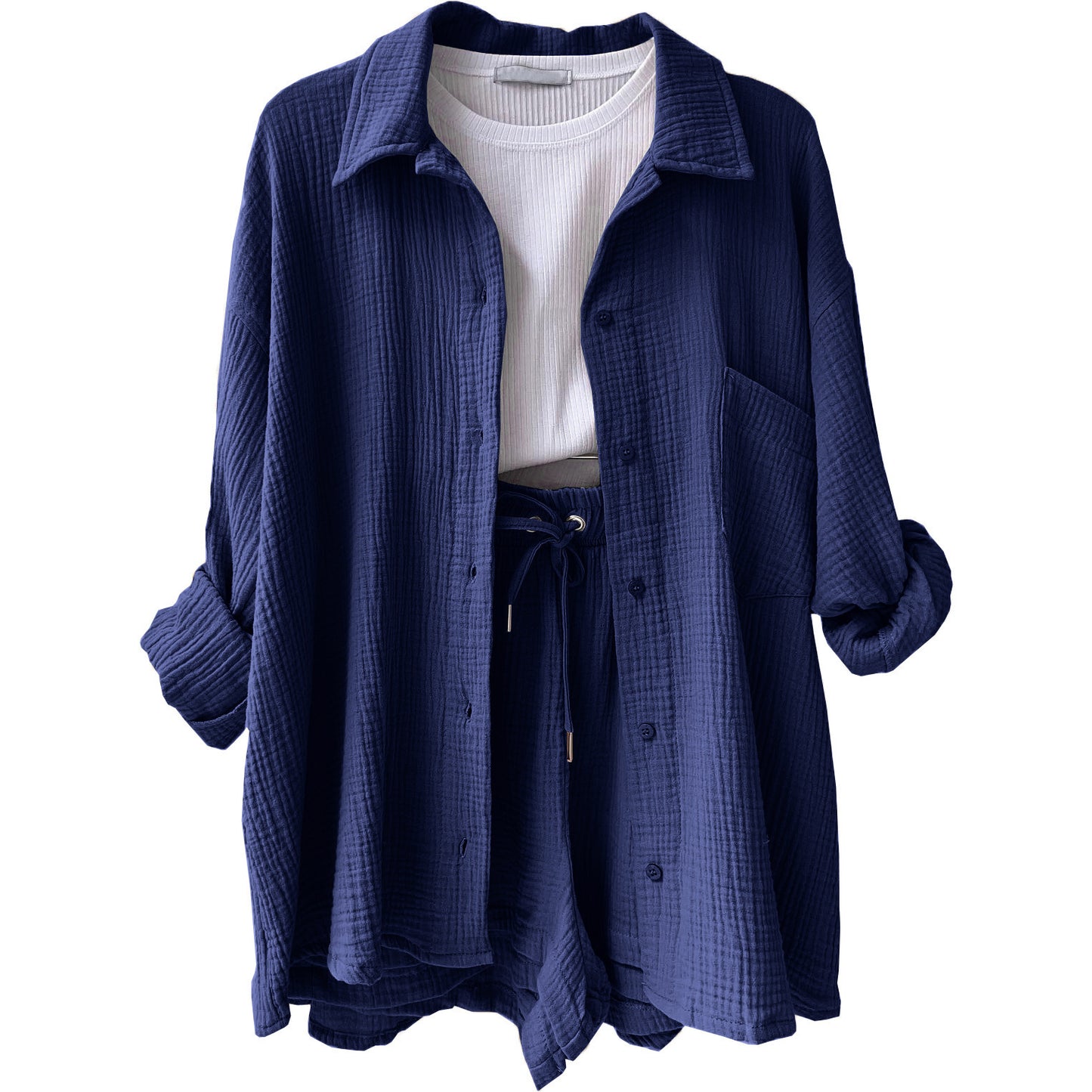 Damen lässiges Set mit oversized Hemd und bequemen Shorts Stalluxe