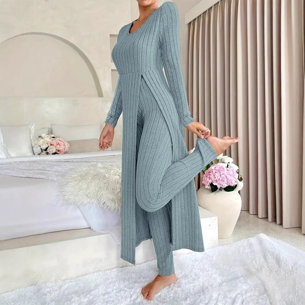 Damen Elegantes Maxijumpsuit mit hochsensibler Struktur und seitlichen Schlitzen Stalluxe