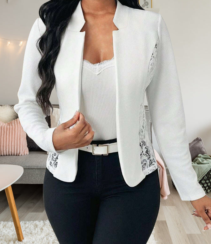 Damen Elegante Blazerjacke mit feinen Häkelverzierungen Stalluxe