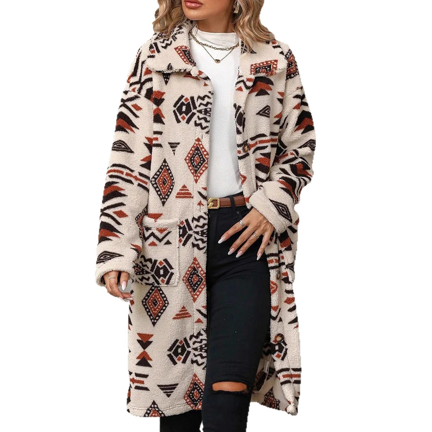Damen Gemusterte Fleece-Jacke mit verlängertem Schnitt Stalluxe