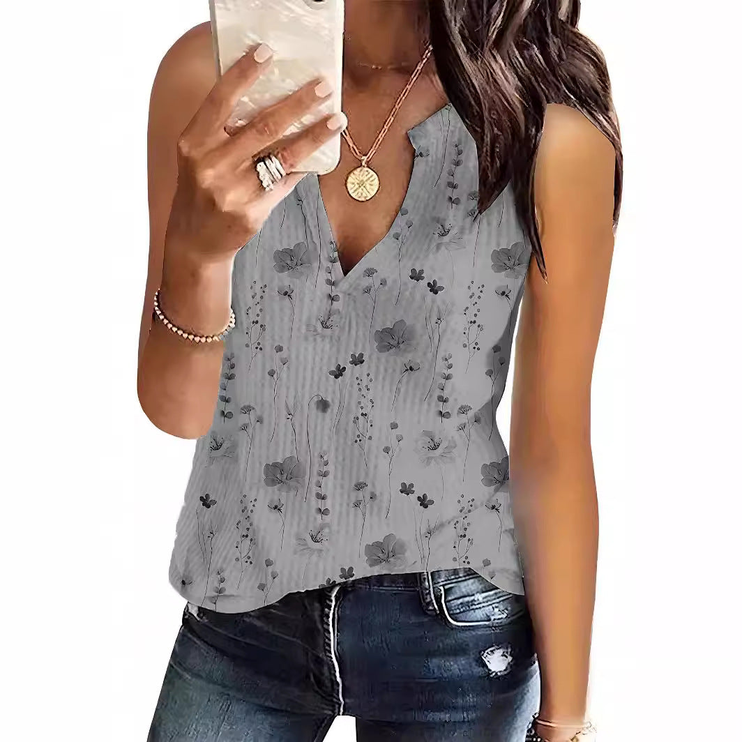 Damen luftiges Blusenshirt mit floralem Druck und V-Ausschnitt Stalluxe