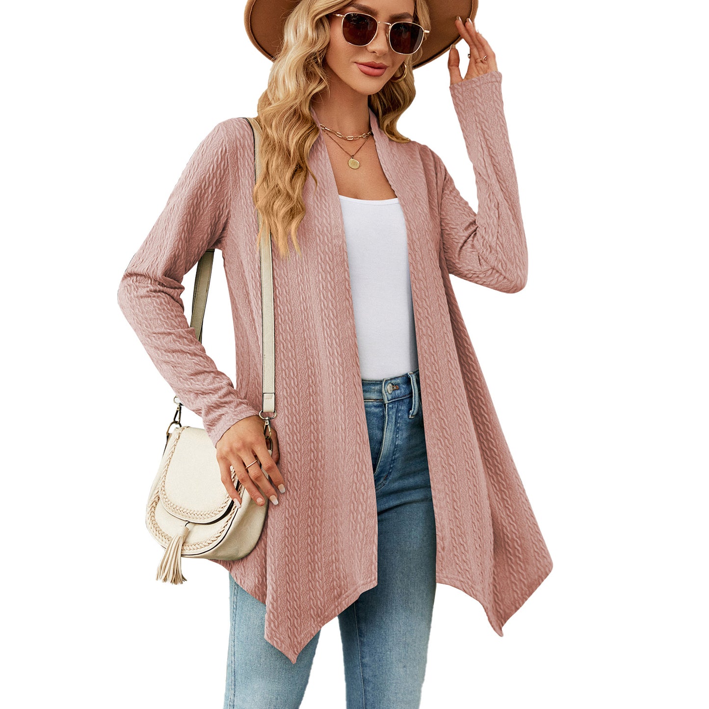 Damen Strickjacke mit strukturiertem Waffelmuster und offener Front Stalluxe