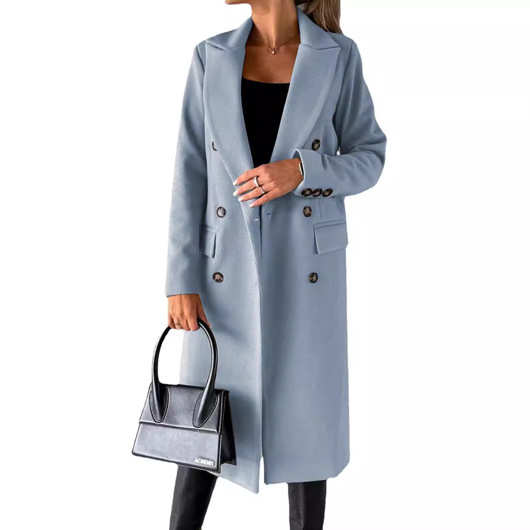 Damen eleganter doppelter Knopf-Mantel mit tailliertem Schnitt Stalluxe