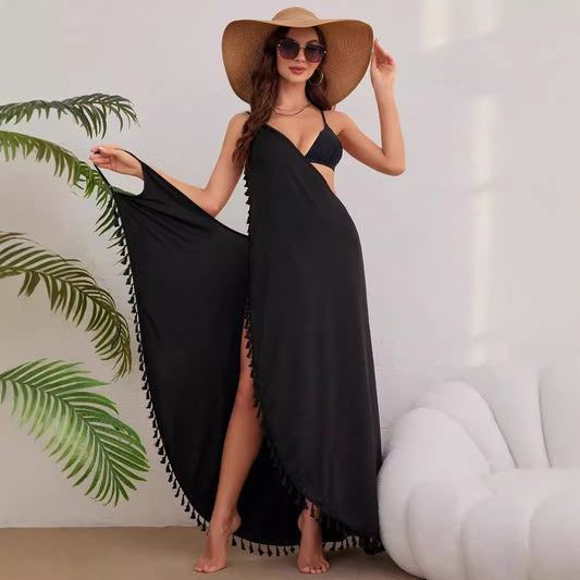 Damen Maxikleid mit eleganter Wickeloptik und verspieltem Rüschenrand Stalluxe