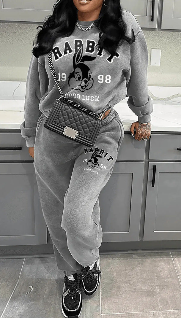 Damen Kuscheliges Sweatshirt und bequeme Jogginghose Set mit kreativen Druckdetails Stalluxe