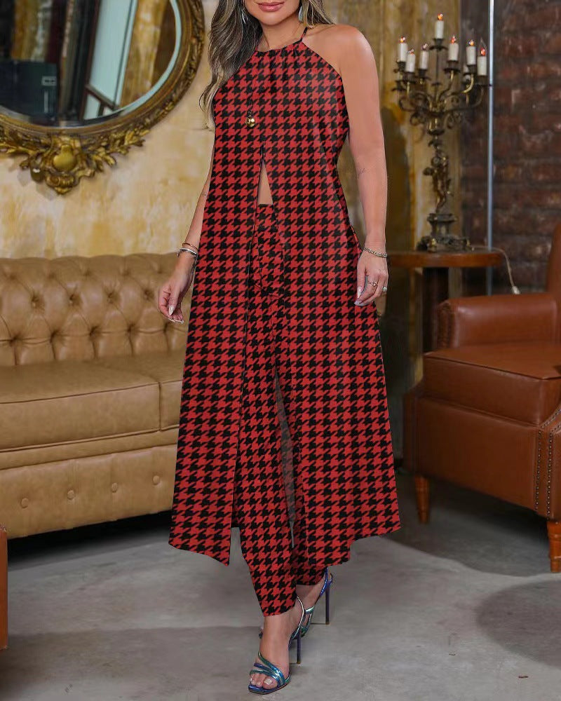 Damen Eleganter Overall mit hohem Kragen und modischem Karomuster Stalluxe